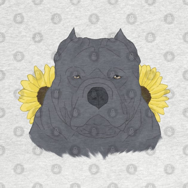 Blue American Bully with Sunflowers by TrapperWeasel